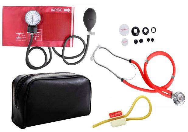 Kit Enfermagem: Aparelho de Pressão com Estetoscópio Rappaport Vermelho Premium + Garrote JRMED Menor preço em Kit Enfermagem: Aparelho de Pressão com Estetoscópio Rappaport Vermelho Premium + Garrote JRMED