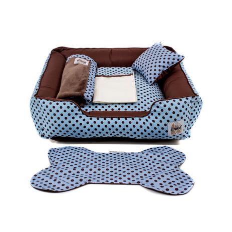 Kit Enxoval Cama Pet para Cachorro e Gato Senhor Bicho Composê - Tamanho GG - Azul Poá Marrom Menor preço em Kit Enxoval Cama Pet para Cachorro e Gato Senhor Bicho Composê - Tamanho GG - Azul Poá Marrom