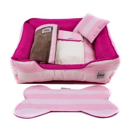 Kit Enxoval Cama Pet para Cachorro e Gato Senhor Bicho Composê - Tamanho GG - Listra Rosa Pink Menor preço em Kit Enxoval Cama Pet para Cachorro e Gato Senhor Bicho Composê - Tamanho GG - Listra Rosa Pink