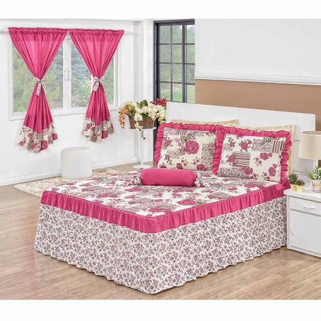 Kit Enxoval Encanto Colcha Casal 04 Peças Pink + Cortina para Varão Simples Pink - Bordado Ricardo - Bordados ricardo Menor preço em Kit Enxoval Encanto Colcha Casal 04 Peças Pink + Cortina para Varão Simples Pink - Bordado Ricardo - Bordados ricardo