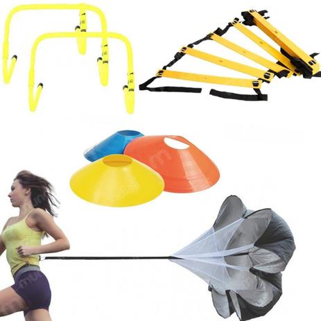 Kit Escada de Agilidade 4m + 20 Cones Chinesinho + Paraquedas + 5 Barreiras Liveup Menor preço em Kit Escada de Agilidade 4m + 20 Cones Chinesinho + Paraquedas + 5 Barreiras Liveup