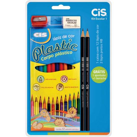 Kit Escolar 12 Lápis de Cor + 2 Lápis nº 2 + Borracha + Apontador - 132568 - Cis Menor preço em Kit Escolar 12 Lápis de Cor + 2 Lápis nº 2 + Borracha + Apontador - 132568 - Cis