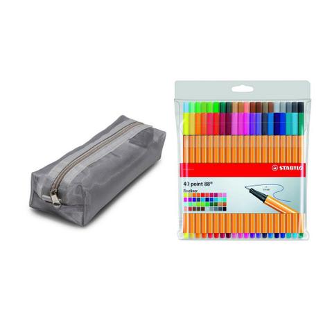 Kit Escolar Estojo Bau Prata C/40 Canetas Extrafina Stabilo - Trousses Menor preço em Kit Escolar Estojo Bau Prata C/40 Canetas Extrafina Stabilo - Trousses