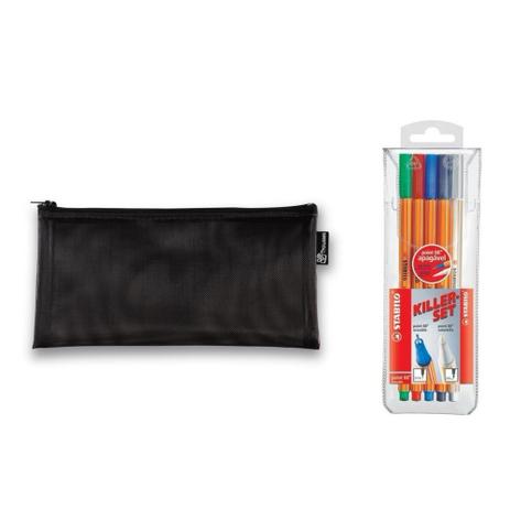 Kit Escolar Estojo Juvenil Preto C/5 Canetas Stabilo Point - Trousses e stabilo Menor preço em Kit Escolar Estojo Juvenil Preto C/5 Canetas Stabilo Point - Trousses e stabilo