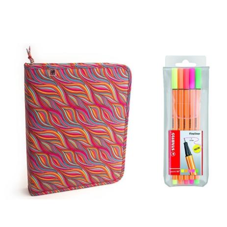 Kit Escolar Fichário Abstrato C/5 Canetas Stabilo Neon - Trousses e stabilo Menor preço em Kit Escolar Fichário Abstrato C/5 Canetas Stabilo Neon - Trousses e stabilo