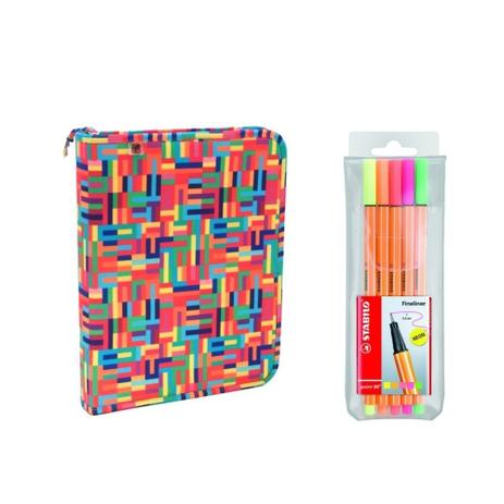 Kit Escolar Fichário Geométrico C/5 Canetas Stabilo Neon - Trousses e stabilo Menor preço em Kit Escolar Fichário Geométrico C/5 Canetas Stabilo Neon - Trousses e stabilo