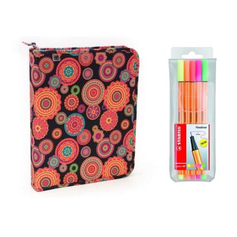 Kit Escolar Fichário Mandala C/5 Canetas Stabilo Point Neon - Trousses e stabilo Menor preço em Kit Escolar Fichário Mandala C/5 Canetas Stabilo Point Neon - Trousses e stabilo