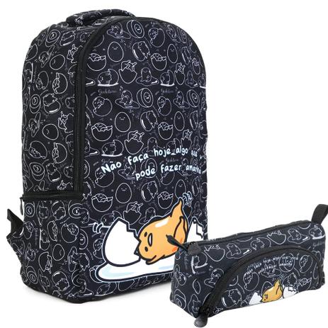 Kit Escolar Gudetama Mochila e Estojo Pretos Xeryus 8235 8236 Menor preço em Kit Escolar Gudetama Mochila e Estojo Pretos Xeryus 8235 8236