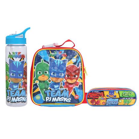 Kit Escolar Lancheira + Estojo + Garrafa DMW PJ Masks Team (11551+11552+11557) Menor preço em Kit Escolar Lancheira + Estojo + Garrafa DMW PJ Masks Team (11551+11552+11557)