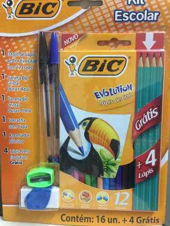 Kit Escolar Lápis De Cor C/12 Bic Evolution + Canetas Menor preço em Kit Escolar Lápis De Cor C/12 Bic Evolution + Canetas
