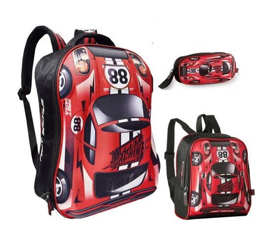 Kit Escolar Mochila de Costas + Lancheira + Estojo Fast Machine 3D Clio Style - Vermelha Menor preço em Kit Escolar Mochila de Costas + Lancheira + Estojo Fast Machine 3D Clio Style - Vermelha