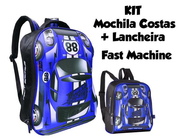 Kit Escolar Mochila de Costas + Lancheira Fast Machine 3D Clio Style - Azul Menor preço em Kit Escolar Mochila de Costas + Lancheira Fast Machine 3D Clio Style - Azul
