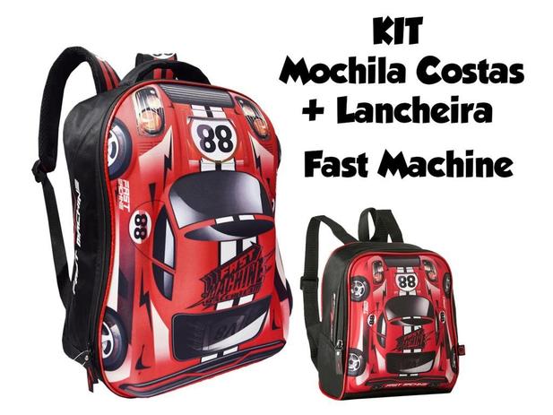 Kit Escolar Mochila de Costas + Lancheira Fast Machine 3D Clio Style - Vermelha Menor preço em Kit Escolar Mochila de Costas + Lancheira Fast Machine 3D Clio Style - Vermelha