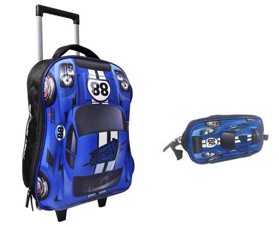 Kit Escolar Mochila de Rodinhas + Estojo Fast Machine 3D Clio Style - Azul Menor preço em Kit Escolar Mochila de Rodinhas + Estojo Fast Machine 3D Clio Style - Azul