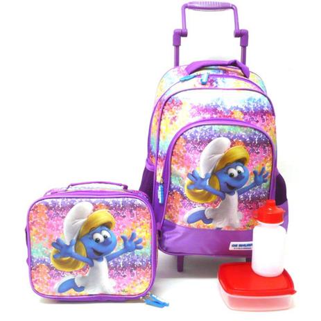 Kit Escolar Mochila Smurfs Tamanho G Santino e Lancheira Menor preço em Kit Escolar Mochila Smurfs Tamanho G Santino e Lancheira
