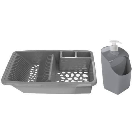 Kit Escorredor de Louça e Porta Detergente Pia Cozinha Cinza - Uz Menor preço em Kit Escorredor de Louça e Porta Detergente Pia Cozinha Cinza - Uz