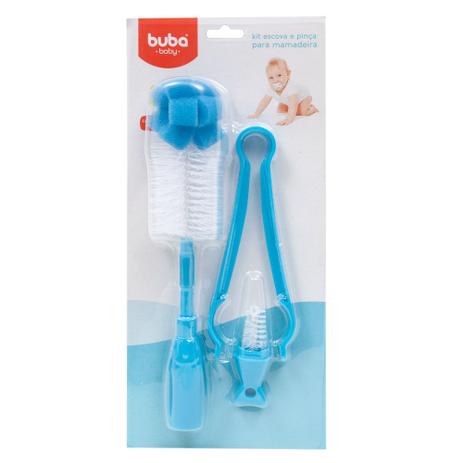 Kit Escova e Pinça para Mamadeira - Azul - Buba Menor preço em Kit Escova e Pinça para Mamadeira - Azul - Buba