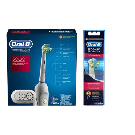 Kit Escova Elétrica Oral-B Professional Care 5000 D34 110V + Refil Escova Elétrica Oral-B Floss Acti - Oral b Menor preço em Kit Escova Elétrica Oral-B Professional Care 5000 D34 110V + Refil Escova Elétrica Oral-B Floss Acti - Oral b