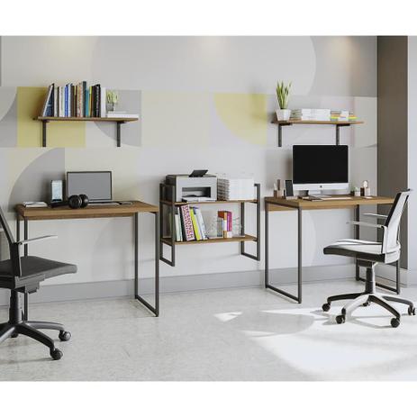 Kit Escritório Industrial com 2 Mesas/Nicho/Prateleiras - Freijó/Preto - Kappesberg Menor preço em Kit Escritório Industrial com 2 Mesas/Nicho/Prateleiras - Freijó/Preto - Kappesberg