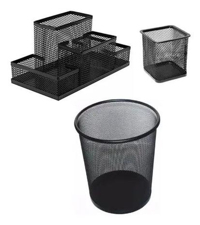 Kit Escritório Lixeira + Organizador De Mesa + Porta Caneta - SZ Menor preço em Kit Escritório Lixeira + Organizador De Mesa + Porta Caneta - SZ