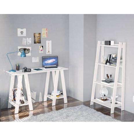 Kit Escritório Mesa Cavalete e Estante Delta - Branco - Politorno Menor preço em Kit Escritório Mesa Cavalete e Estante Delta - Branco - Politorno