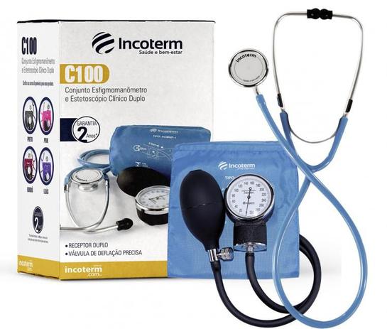 Kit Esfigmomanômetro + Esteto Duplo + Bolsa Incoterm Azul Menor preço em Kit Esfigmomanômetro + Esteto Duplo + Bolsa Incoterm Azul