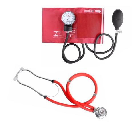 Kit Esfigmomanômetro + Estetoscópio Rappaport Premium - Vermelho Menor preço em Kit Esfigmomanômetro + Estetoscópio Rappaport Premium - Vermelho