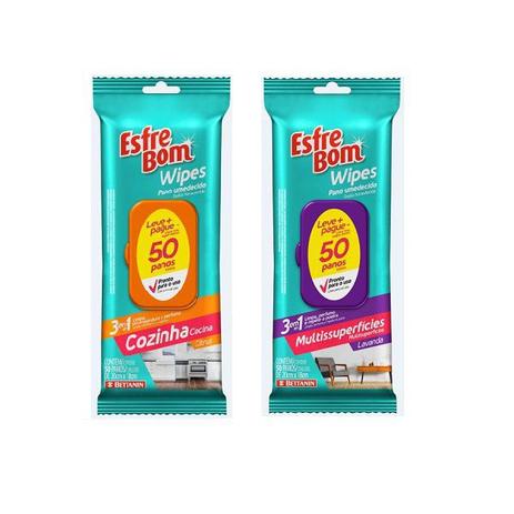 Kit Esfrebom Wipes Multiuso + Cozinha 50 Panos Cada Bettanin Menor preço em Kit Esfrebom Wipes Multiuso + Cozinha 50 Panos Cada Bettanin