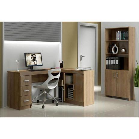Kit Espanha com 03 Gavetas e Estante com Portas e Vistas Castanho - Politorno Menor preço em Kit Espanha com 03 Gavetas e Estante com Portas e Vistas Castanho - Politorno