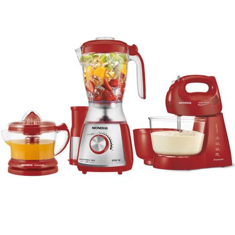 Kit Especial com Liquidificador Espremedor e Batedeira Gourmet Red - KT-77 (110V) - Mondial Menor preço em Kit Especial com Liquidificador Espremedor e Batedeira Gourmet Red - KT-77 (110V) - Mondial