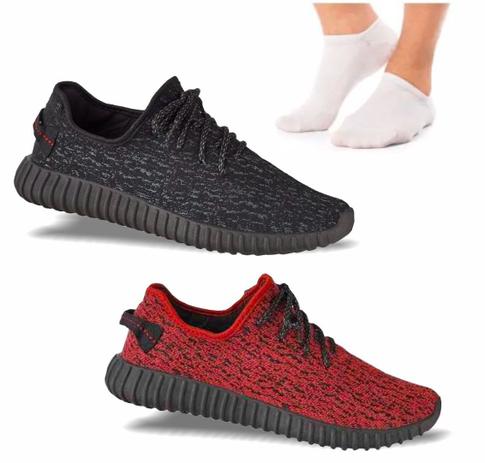 Kit Esporte Com 2 Tênis Masculino Yzy Preto Vermelho 3 Meias - Adaption Menor preço em Kit Esporte Com 2 Tênis Masculino Yzy Preto Vermelho 3 Meias - Adaption