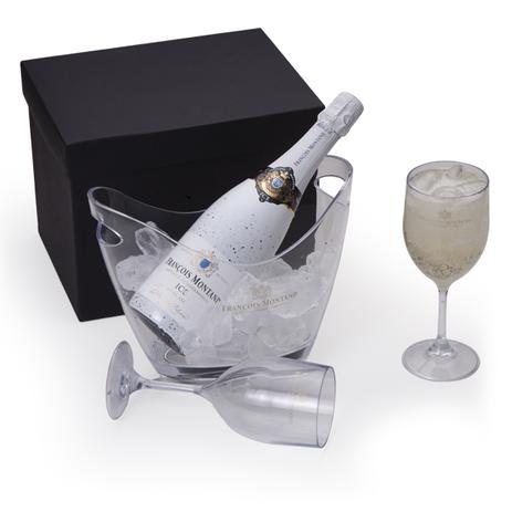Kit Espumante François Montand ICE DEMI-SEC 750ml + 2 taças e 1 champanheira - Shop quality Menor preço em Kit Espumante François Montand ICE DEMI-SEC 750ml + 2 taças e 1 champanheira - Shop quality