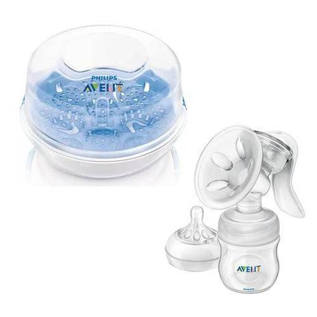 Kit Esterilizador de Mamadeiras e Extrator Manual De Leite - Avent Menor preço em Kit Esterilizador de Mamadeiras e Extrator Manual De Leite - Avent
