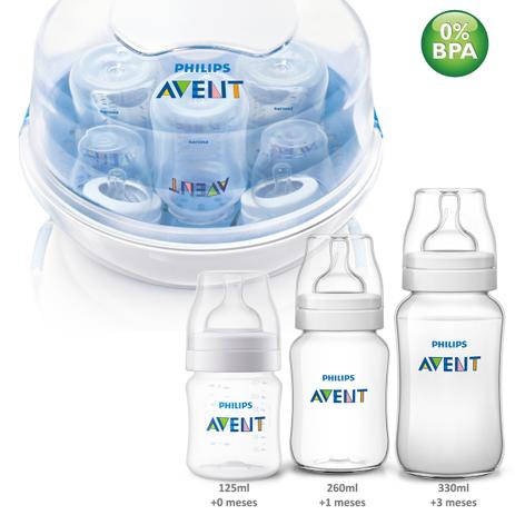 Kit Esterilizador Mamadeira + 3 Mamadeiras Classica Avent Menor preço em Kit Esterilizador Mamadeira + 3 Mamadeiras Classica Avent