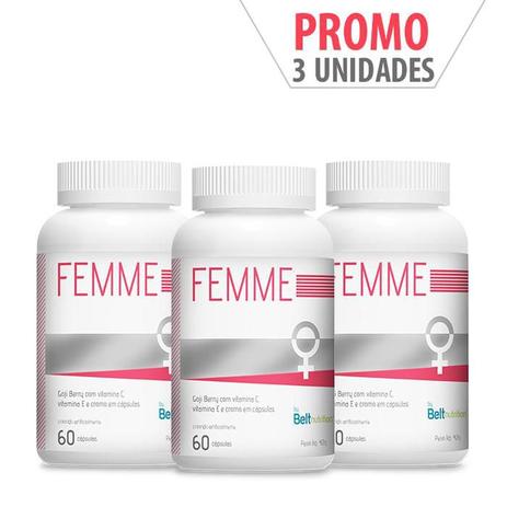Kit Estimulante Sexual Feminino 3 Unidades Femme Belt Nutrition 60 Cápsulas Menor preço em Kit Estimulante Sexual Feminino 3 Unidades Femme Belt Nutrition 60 Cápsulas