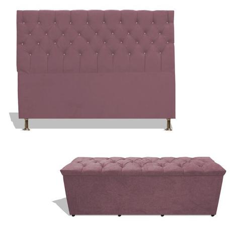 Kit Estrela Cabeceira De Cama Box Casal 140 cm + Calçadeira Baú Suede Rosê - Dimazza Móveis Menor preço em Kit Estrela Cabeceira De Cama Box Casal 140 cm + Calçadeira Baú Suede Rosê - Dimazza Móveis