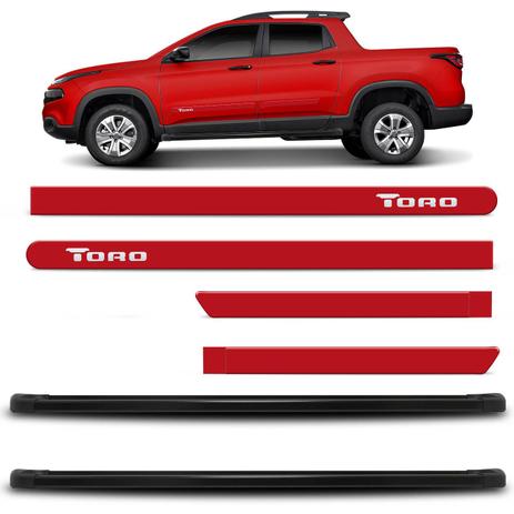 Kit Estribo Plataforma Preto Toro 2016 e 2017 Suporte 120KG + Jogo Friso Lateral Vermelho Colorado - Prime é ruim? Kit Estribo Plataforma Preto Toro 2016 e 2017 Suporte 120KG + Jogo Friso Lateral Vermelho Colorado - Prime é boa?