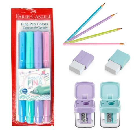 Kit Faber-Castell Caneta Fine Pen Cores Pastel com Lapis - Borracha - Apontador Menor preço em Kit Faber-Castell Caneta Fine Pen Cores Pastel com Lapis - Borracha - Apontador