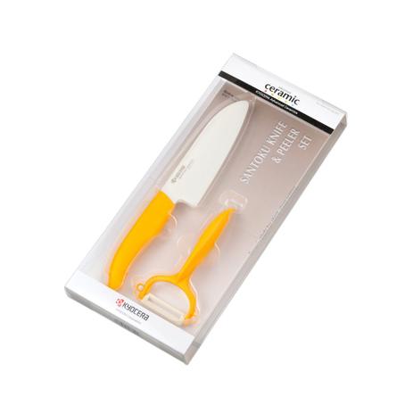 Kit Faca De Cerâmica Santoku 5.5” E Descascador De Cerâmica Amarelo Kyocera Menor preço em Kit Faca De Cerâmica Santoku 5.5” E Descascador De Cerâmica Amarelo Kyocera