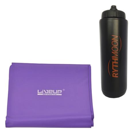Kit Faixa Elástica Tipo Thera Band Latex Liveup Médio Roxa + Squeeze Automático 1lt - Rythmoon Menor preço em Kit Faixa Elástica Tipo Thera Band Latex Liveup Médio Roxa + Squeeze Automático 1lt - Rythmoon