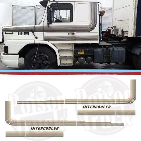 Menor preço em Kit Faixa Lateral Porta Caminhao Scania T 112 T 113 Marrom Adesivo - Decalline