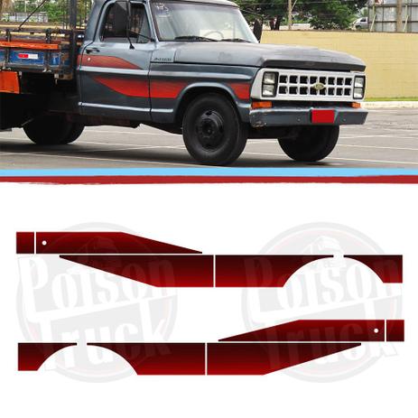 Menor preço em Kit Faixa Lateral Porta Caminhonete Ford F4000 1975 1976 1977 1978 1979 1980 A 1997 Adesivo Vermelho - Decalline
