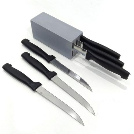 Kit Faqueiro Jogo de 6 Facas para Churrasco 22,5 Cm com Cepo De Madeira - Fackelmann Menor preço em Kit Faqueiro Jogo de 6 Facas para Churrasco 22,5 Cm com Cepo De Madeira - Fackelmann