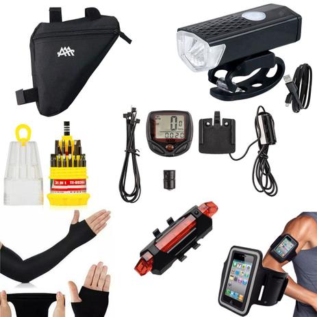 Kit Farol Bike Bicicleta Profissional Com 7 Produtos, Excelente Qualidade Menor preço em Kit Farol Bike Bicicleta Profissional Com 7 Produtos, Excelente Qualidade