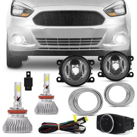 Menor preço em Kit Farol de Milha Ford Ka 2015 2016 2017 Aro Cromado Neblina Auxiliar + Par Lâmpada LED 3D - Prime