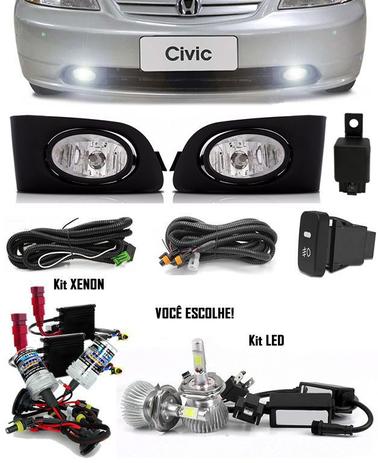 Kit Farol de Milha Neblina Honda Civic 2001 2002 2003 2004 - Interruptor Modelo Original + Kit Xenon 6000K / 8000K ou Kit Lâmpada Super LED 6000K - Suns / Zapos / Tiger Menor preço em Kit Farol de Milha Neblina Honda Civic 2001 2002 2003 2004 - Interruptor Modelo Original + Kit Xenon 6000K / 8000K ou Kit Lâmpada Super LED 6000K - Suns / Zapos / Tiger