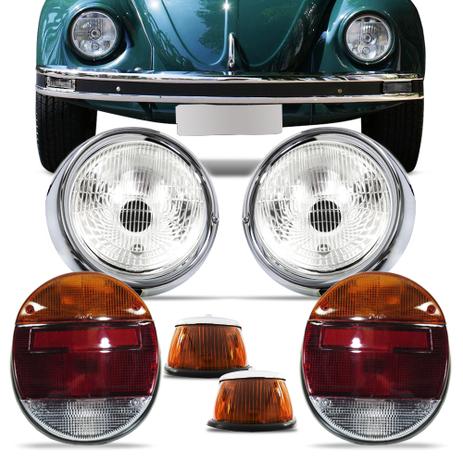 Kit Farol Fusca 1979 A 1996 Com Vigia Aro 1 Furo Pisca Ambar e Lanterna Traseira Tricolor 08 Peças - Varius Menor preço em Kit Farol Fusca 1979 A 1996 Com Vigia Aro 1 Furo Pisca Ambar e Lanterna Traseira Tricolor 08 Peças - Varius