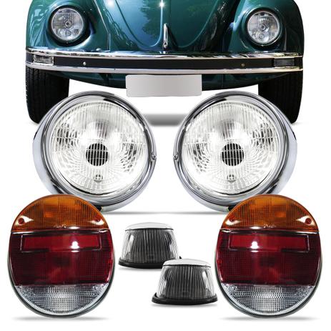 Kit Farol Fusca 1979 A 1996 Com Vigia Aro 1 Furo Pisca Cristal e Lanterna Traseira Tricolor 08 Peças - Varius Menor preço em Kit Farol Fusca 1979 A 1996 Com Vigia Aro 1 Furo Pisca Cristal e Lanterna Traseira Tricolor 08 Peças - Varius