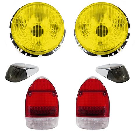 Kit Farol Fusca Estriado Amarelo Lente Dianteira Fume e Lente Traseira 1300L 1500 Bicolor 08 Peças - Varius Menor preço em Kit Farol Fusca Estriado Amarelo Lente Dianteira Fume e Lente Traseira 1300L 1500 Bicolor 08 Peças - Varius