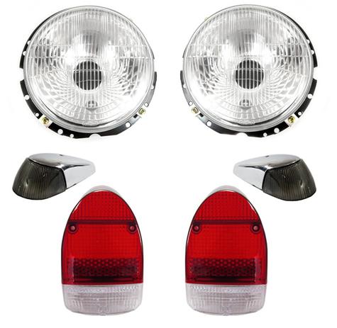 Kit Farol Fusca Estriado Lente Dianteira Fume e Lente Traseira 1300L 1500 Bicolor 08 Peças - Varius Menor preço em Kit Farol Fusca Estriado Lente Dianteira Fume e Lente Traseira 1300L 1500 Bicolor 08 Peças - Varius